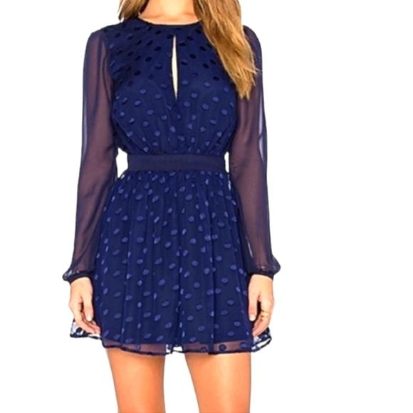 Privacy Please Albee Dress Women Navy Chiffon Polkadots Blogger Fav Sz SM NEW - Picture 14 of 14